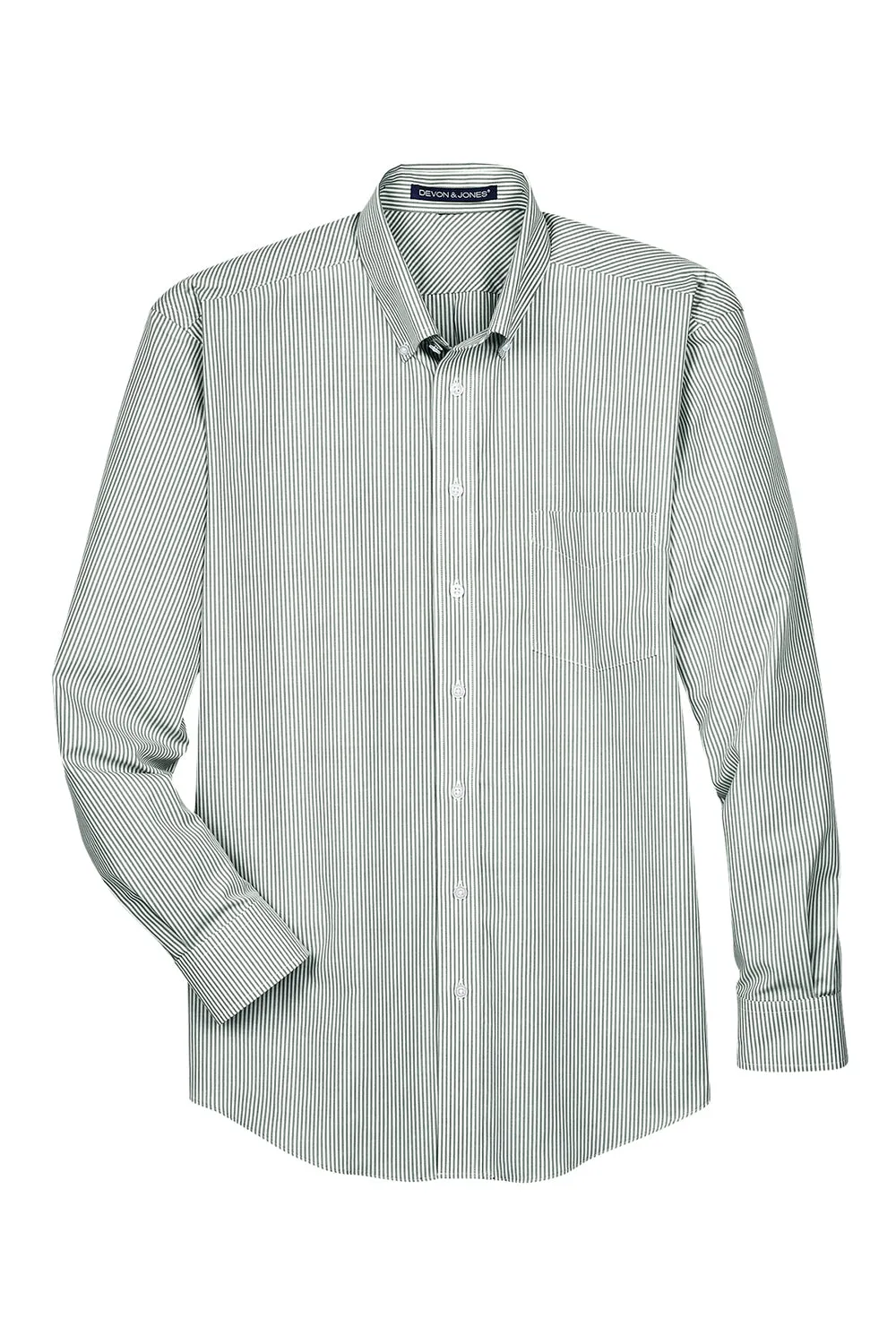 Devon & Jones Mens Crown Woven Collection Wrinkle Resistant Long Sleeve Button Down Shirt w/ Pocket - Dill Green