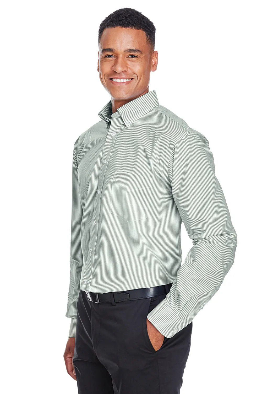 Devon & Jones Mens Crown Woven Collection Wrinkle Resistant Long Sleeve Button Down Shirt w/ Pocket - Dill Green