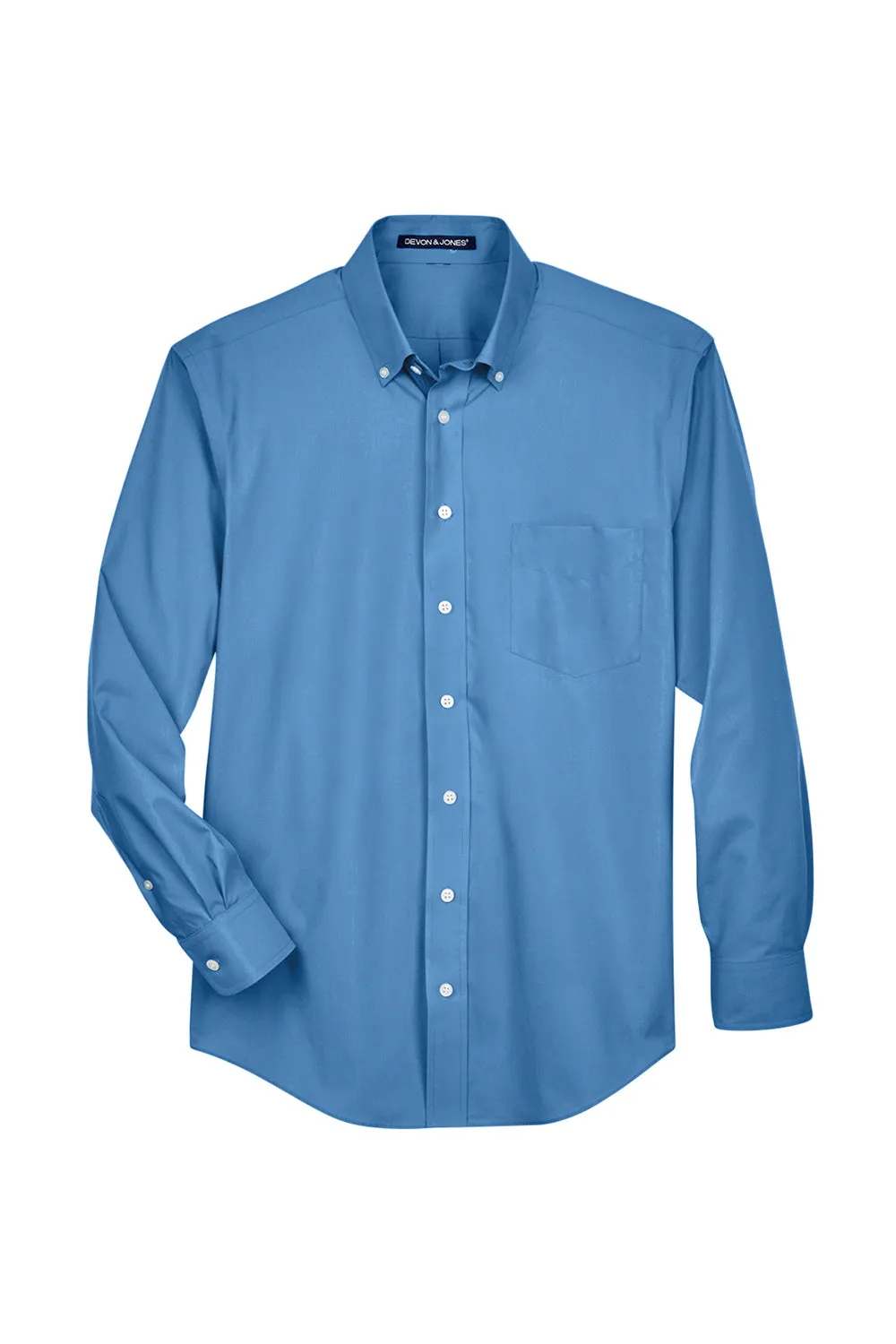 Devon & Jones Mens Crown Woven Collection Wrinkle Resistant Long Sleeve Button Down Shirt w/ Pocket - French Blue
