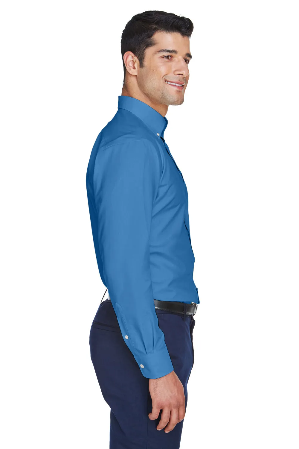 Devon & Jones Mens Crown Woven Collection Wrinkle Resistant Long Sleeve Button Down Shirt w/ Pocket - French Blue