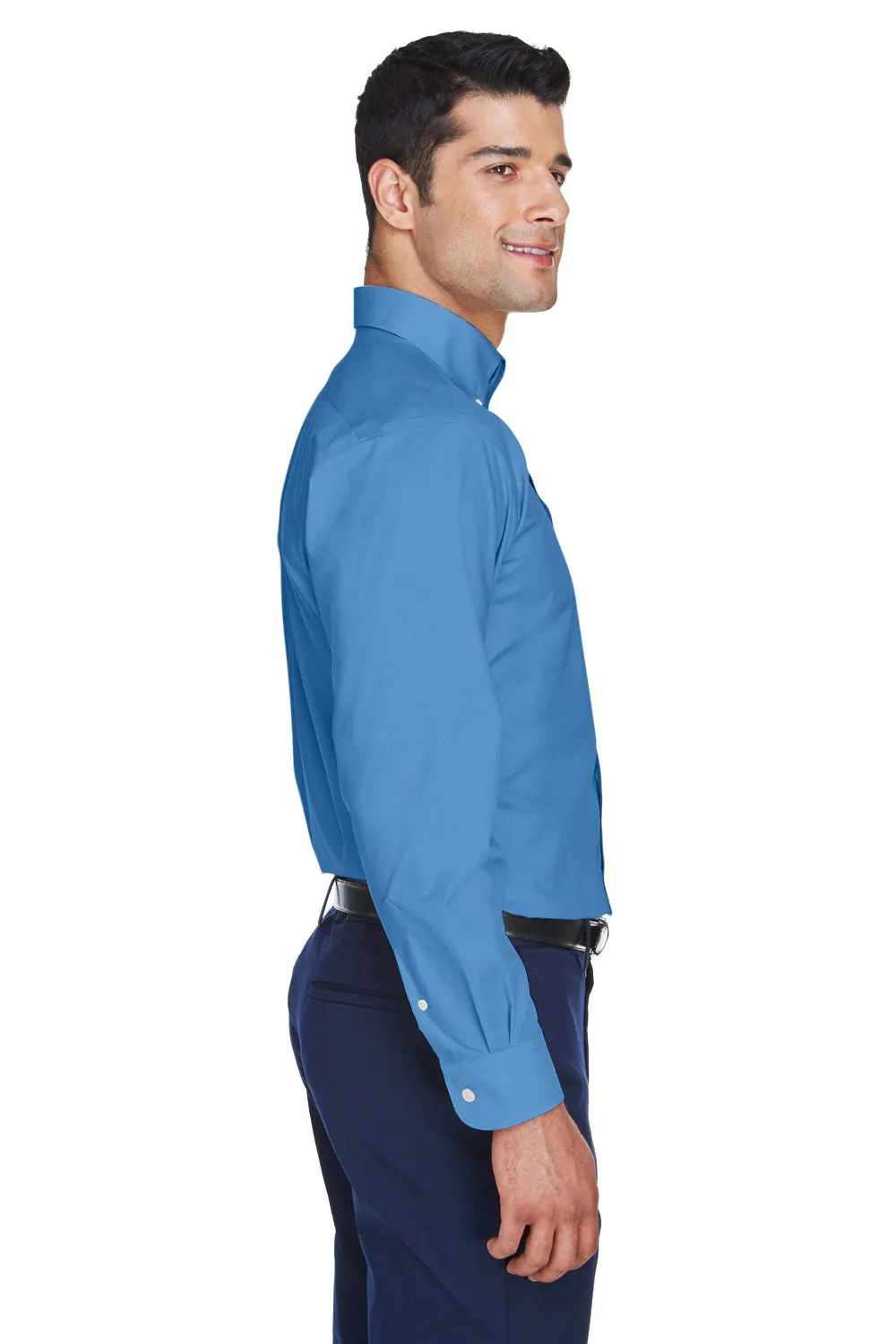 Devon & Jones Mens Crown Woven Collection Wrinkle Resistant Long Sleeve Button Down Shirt w/ Pocket - French Blue