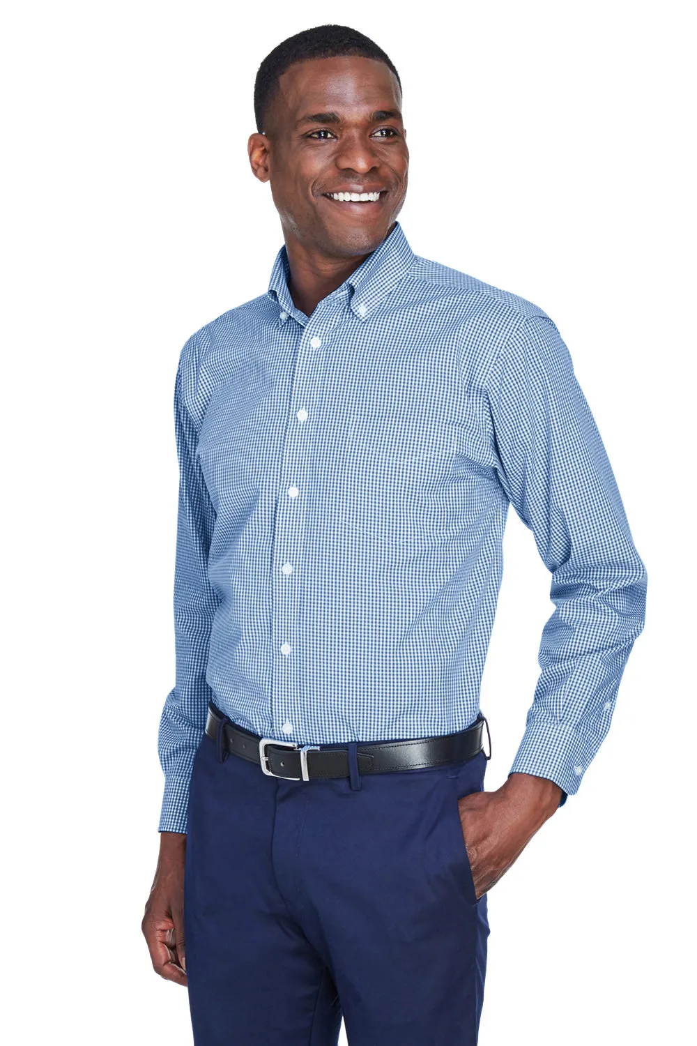 Devon & Jones Mens Crown Woven Collection Wrinkle Resistant Long Sleeve Button Down Shirt w/ Pocket - French Blue