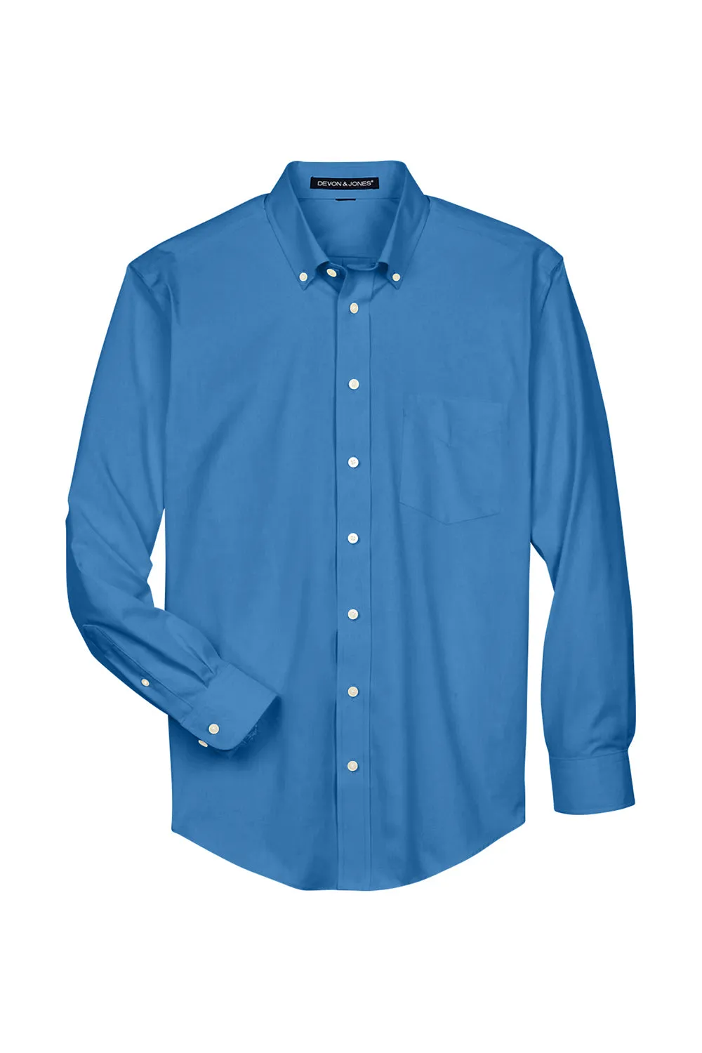 Devon & Jones Mens Crown Woven Collection Wrinkle Resistant Long Sleeve Button Down Shirt w/ Pocket - French Blue