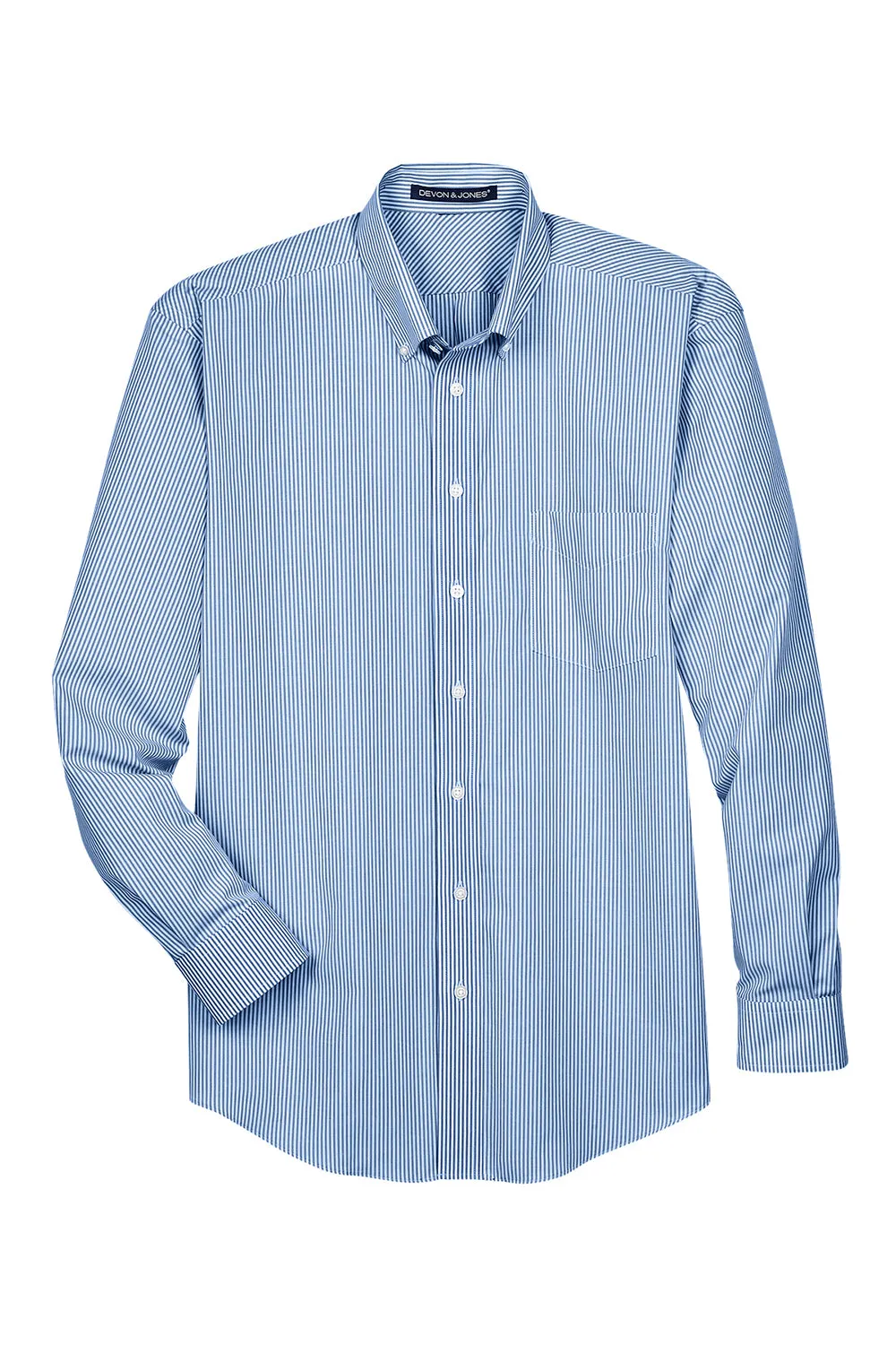 Devon & Jones Mens Crown Woven Collection Wrinkle Resistant Long Sleeve Button Down Shirt w/ Pocket - French Blue
