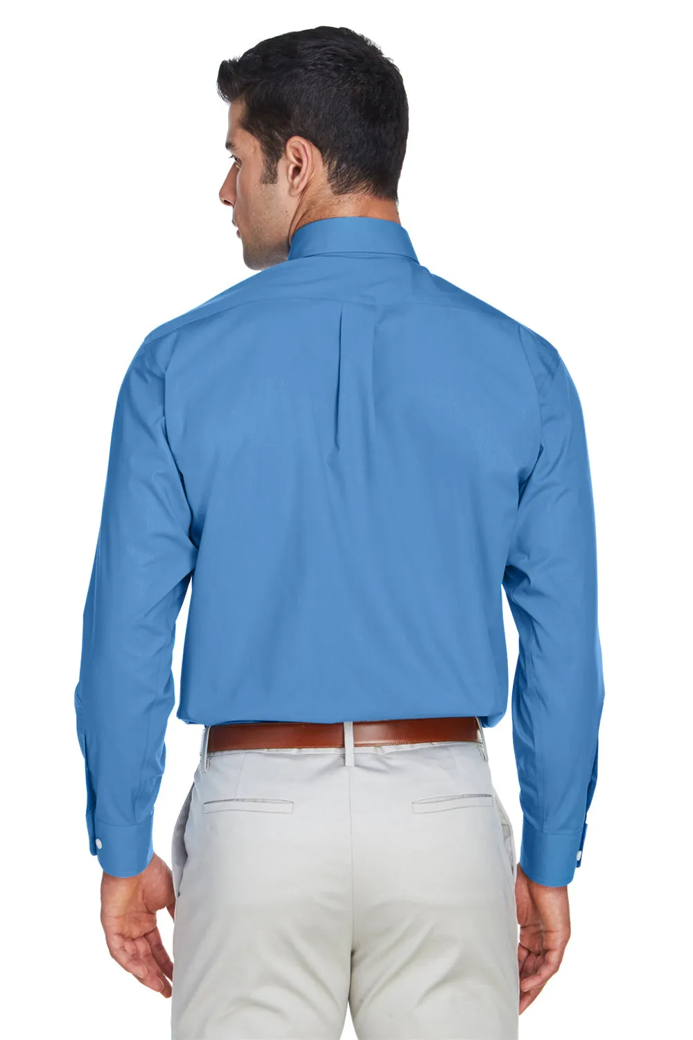 Devon & Jones Mens Crown Woven Collection Wrinkle Resistant Long Sleeve Button Down Shirt w/ Pocket - French Blue