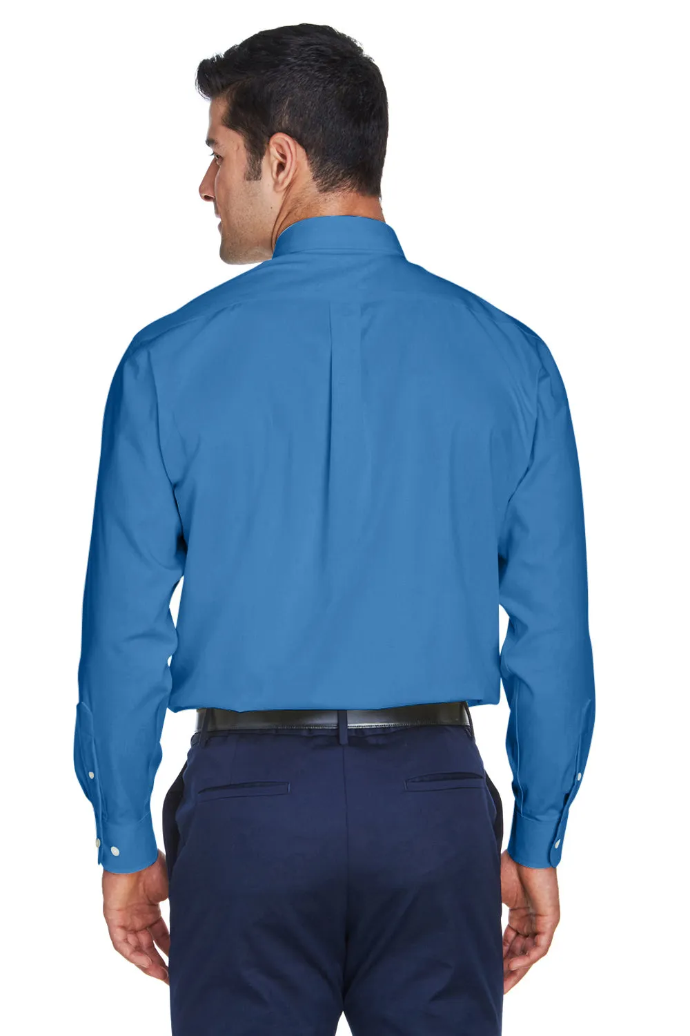 Devon & Jones Mens Crown Woven Collection Wrinkle Resistant Long Sleeve Button Down Shirt w/ Pocket - French Blue