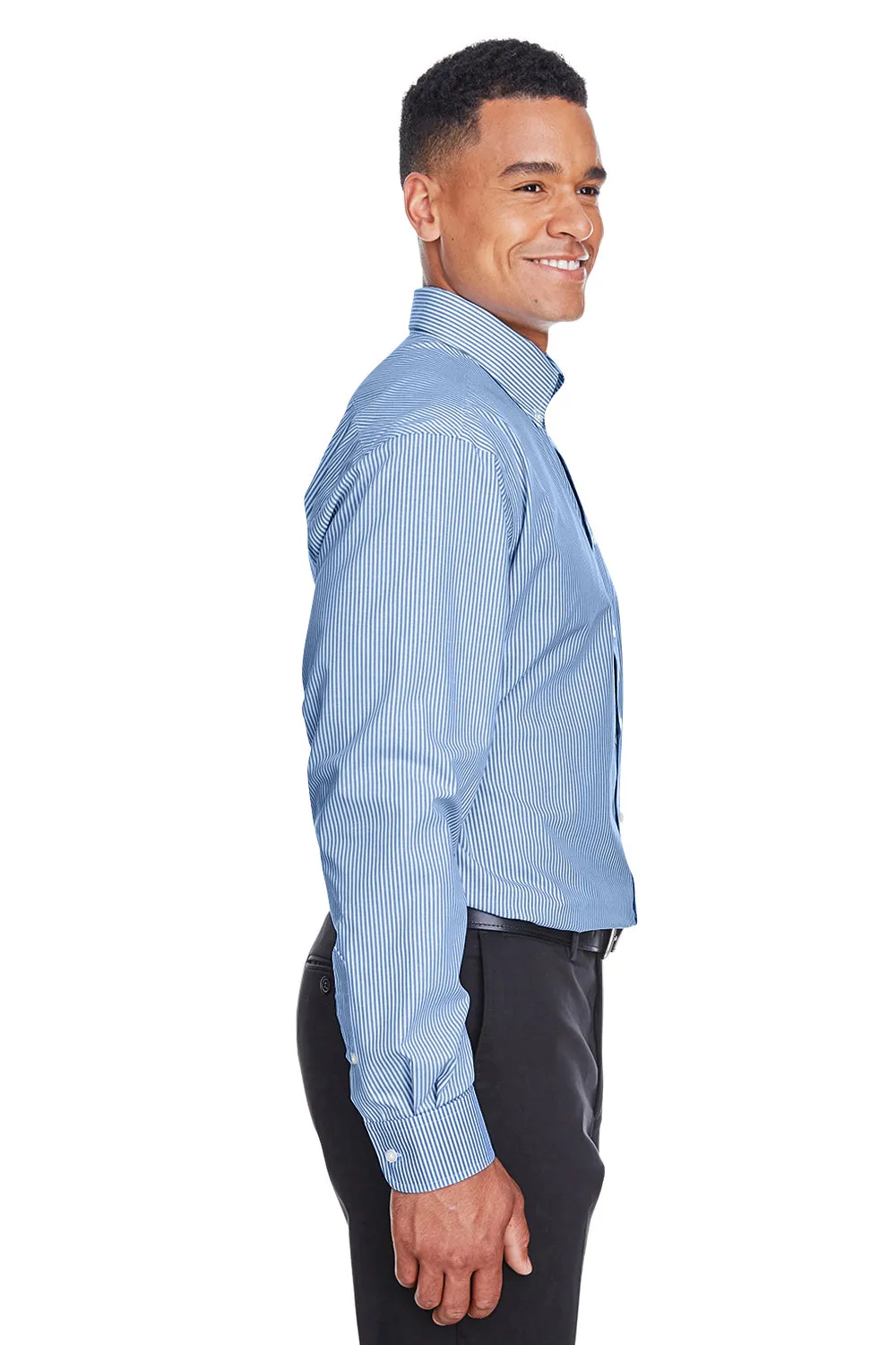 Devon & Jones Mens Crown Woven Collection Wrinkle Resistant Long Sleeve Button Down Shirt w/ Pocket - French Blue