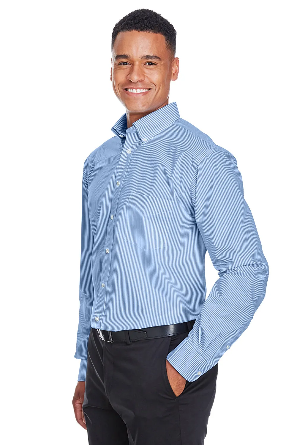 Devon & Jones Mens Crown Woven Collection Wrinkle Resistant Long Sleeve Button Down Shirt w/ Pocket - French Blue