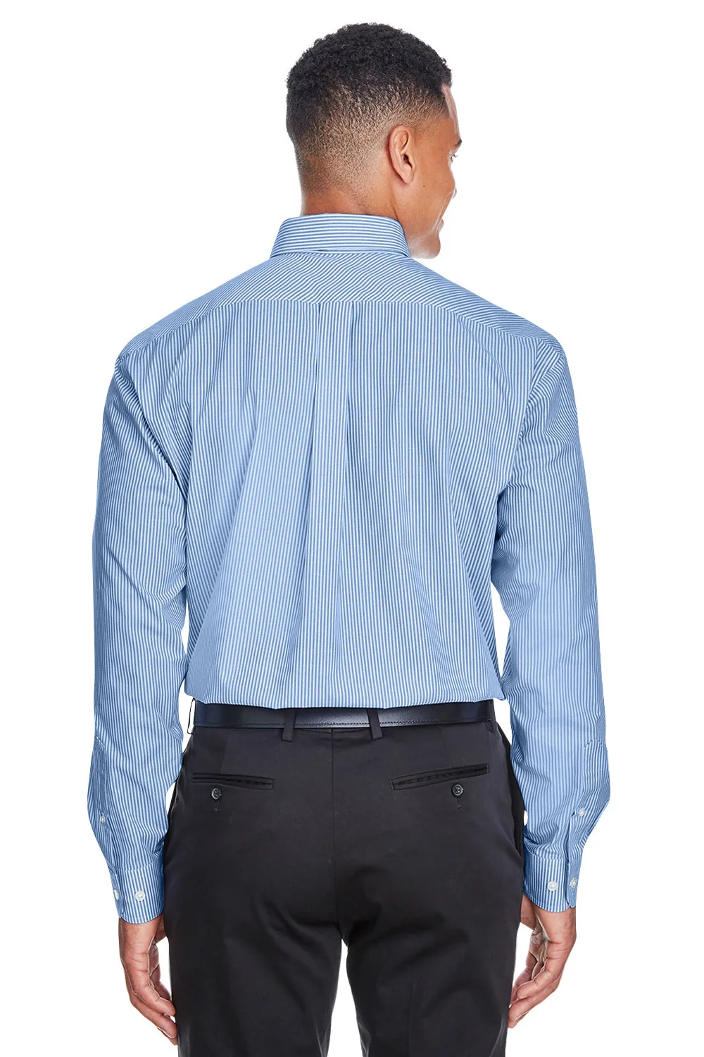Devon & Jones Mens Crown Woven Collection Wrinkle Resistant Long Sleeve Button Down Shirt w/ Pocket - French Blue