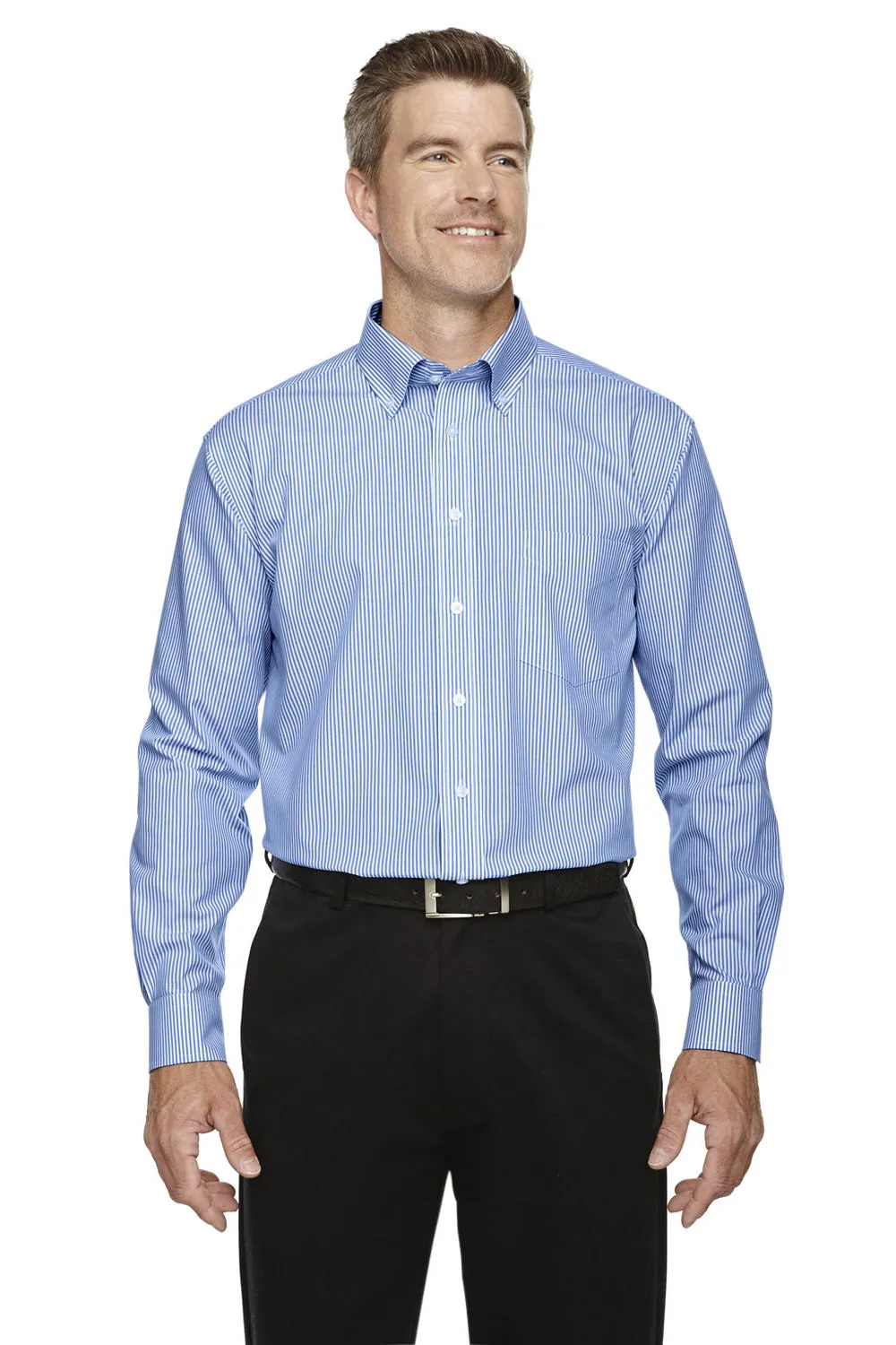 Devon & Jones Mens Crown Woven Collection Wrinkle Resistant Long Sleeve Button Down Shirt w/ Pocket - French Blue