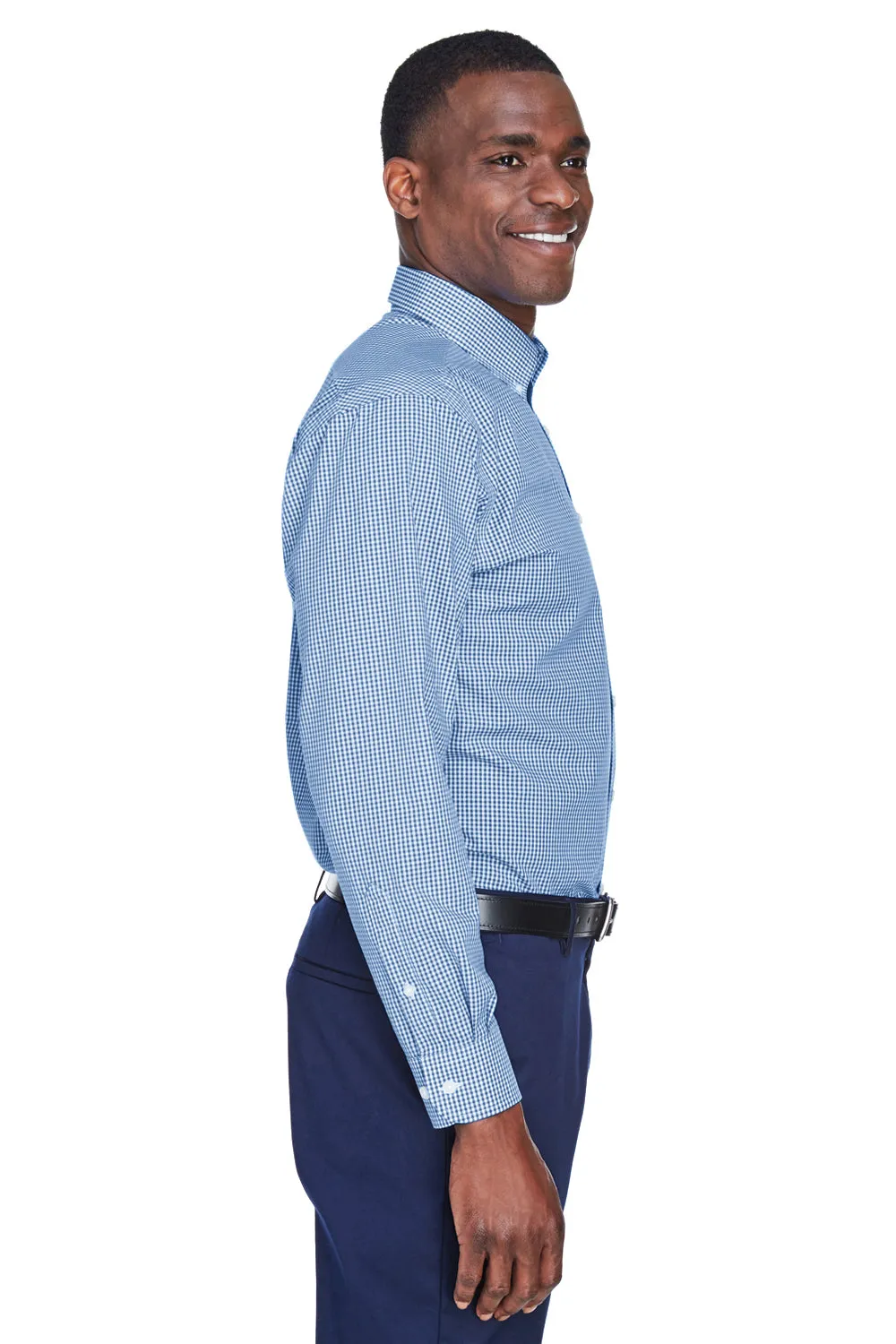 Devon & Jones Mens Crown Woven Collection Wrinkle Resistant Long Sleeve Button Down Shirt w/ Pocket - French Blue