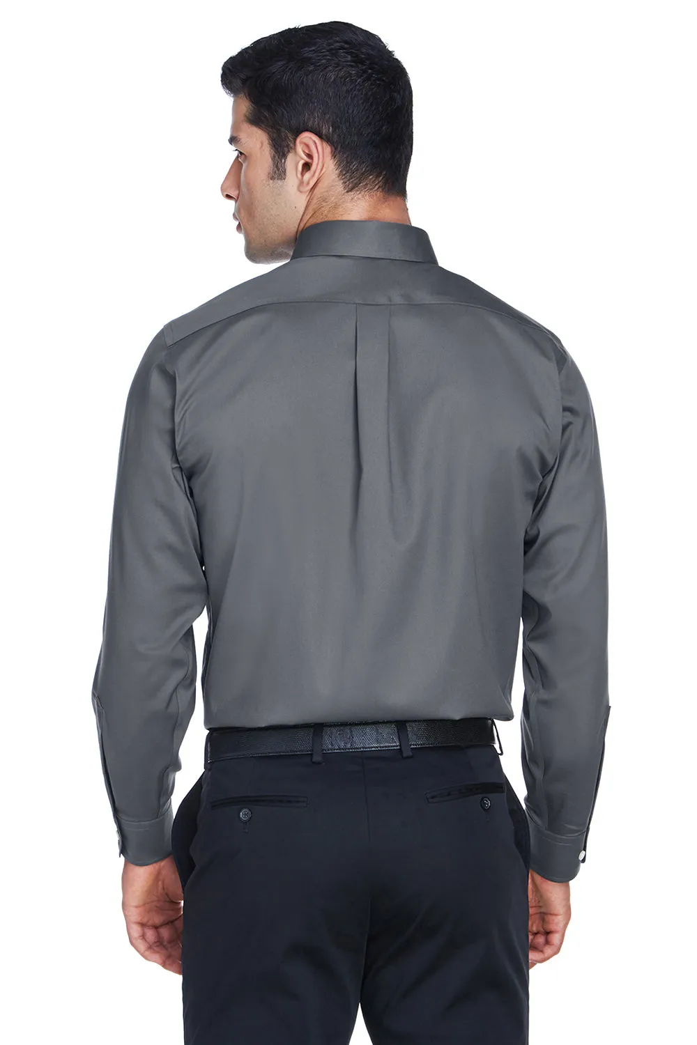 Devon & Jones Mens Crown Woven Collection Wrinkle Resistant Long Sleeve Button Down Shirt w/ Pocket - Graphite Grey