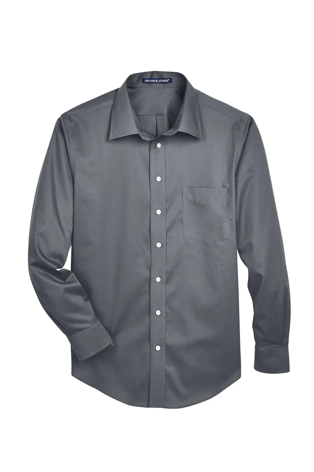 Devon & Jones Mens Crown Woven Collection Wrinkle Resistant Long Sleeve Button Down Shirt w/ Pocket - Graphite Grey