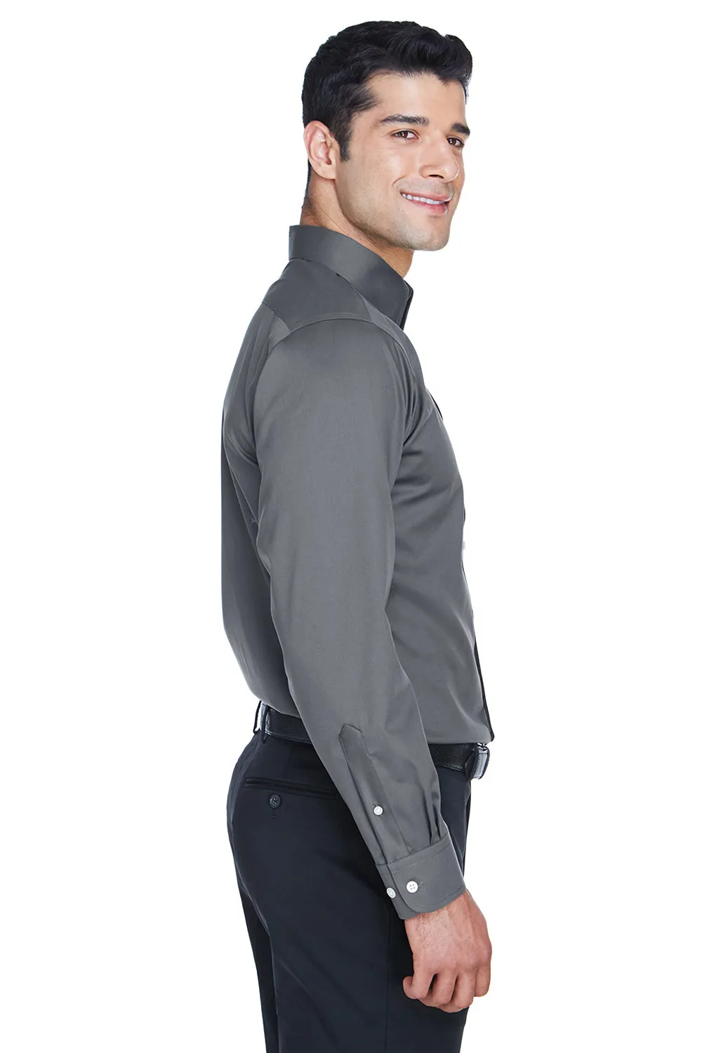 Devon & Jones Mens Crown Woven Collection Wrinkle Resistant Long Sleeve Button Down Shirt w/ Pocket - Graphite Grey