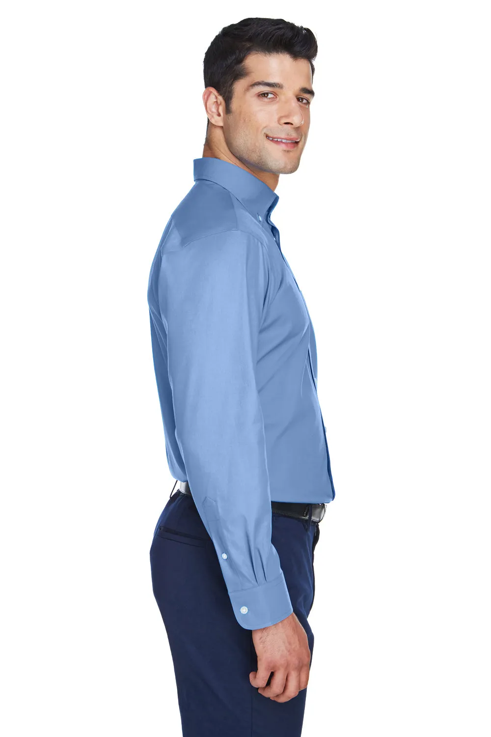 Devon & Jones Mens Crown Woven Collection Wrinkle Resistant Long Sleeve Button Down Shirt w/ Pocket - Light Blue