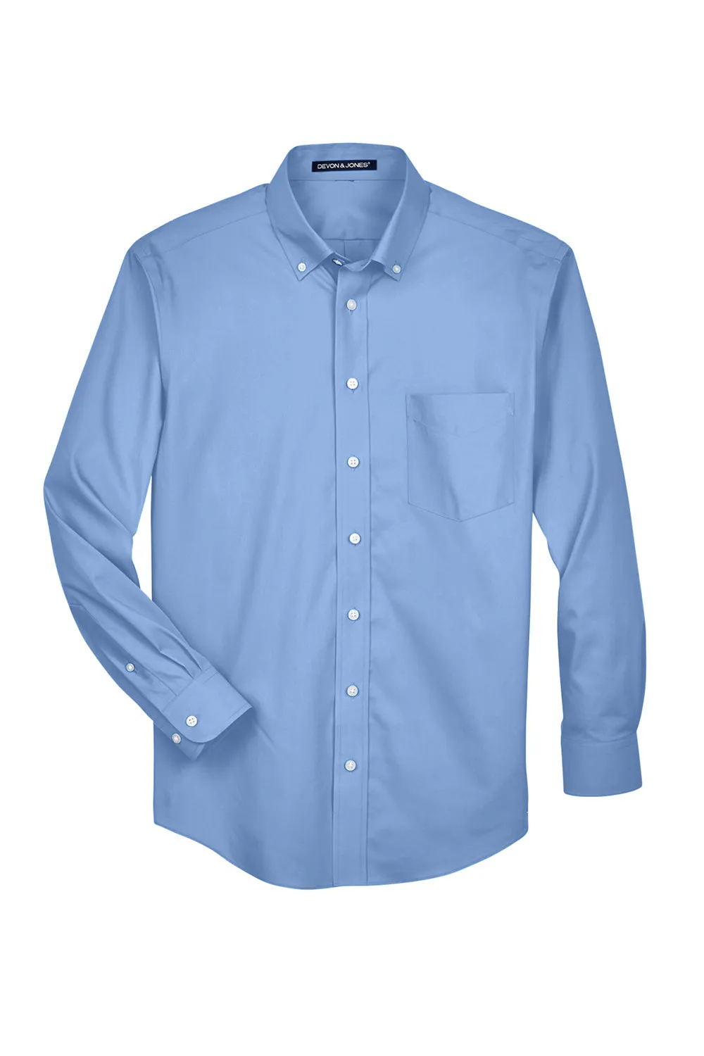 Devon & Jones Mens Crown Woven Collection Wrinkle Resistant Long Sleeve Button Down Shirt w/ Pocket - Light Blue