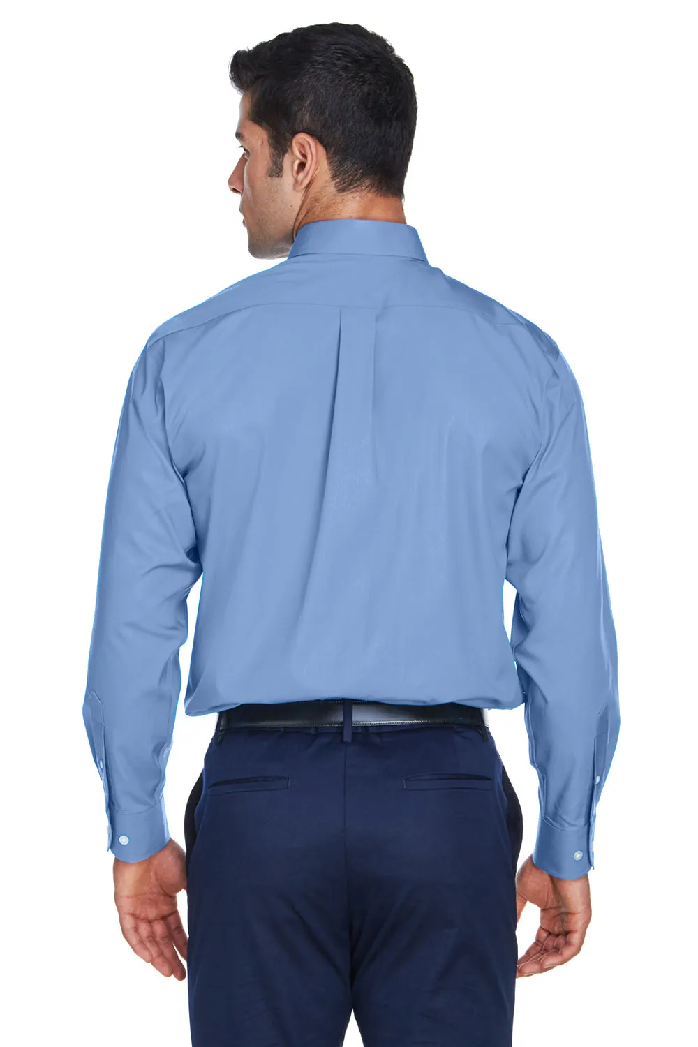 Devon & Jones Mens Crown Woven Collection Wrinkle Resistant Long Sleeve Button Down Shirt w/ Pocket - Light Blue