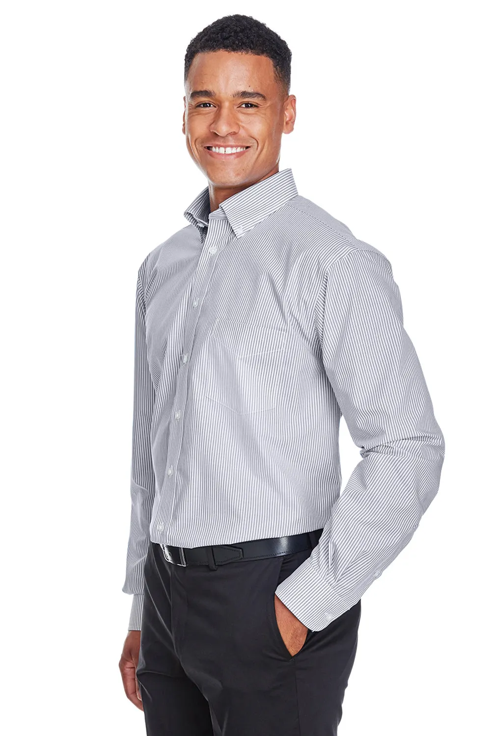 Devon & Jones Mens Crown Woven Collection Wrinkle Resistant Long Sleeve Button Down Shirt w/ Pocket - Navy Blue