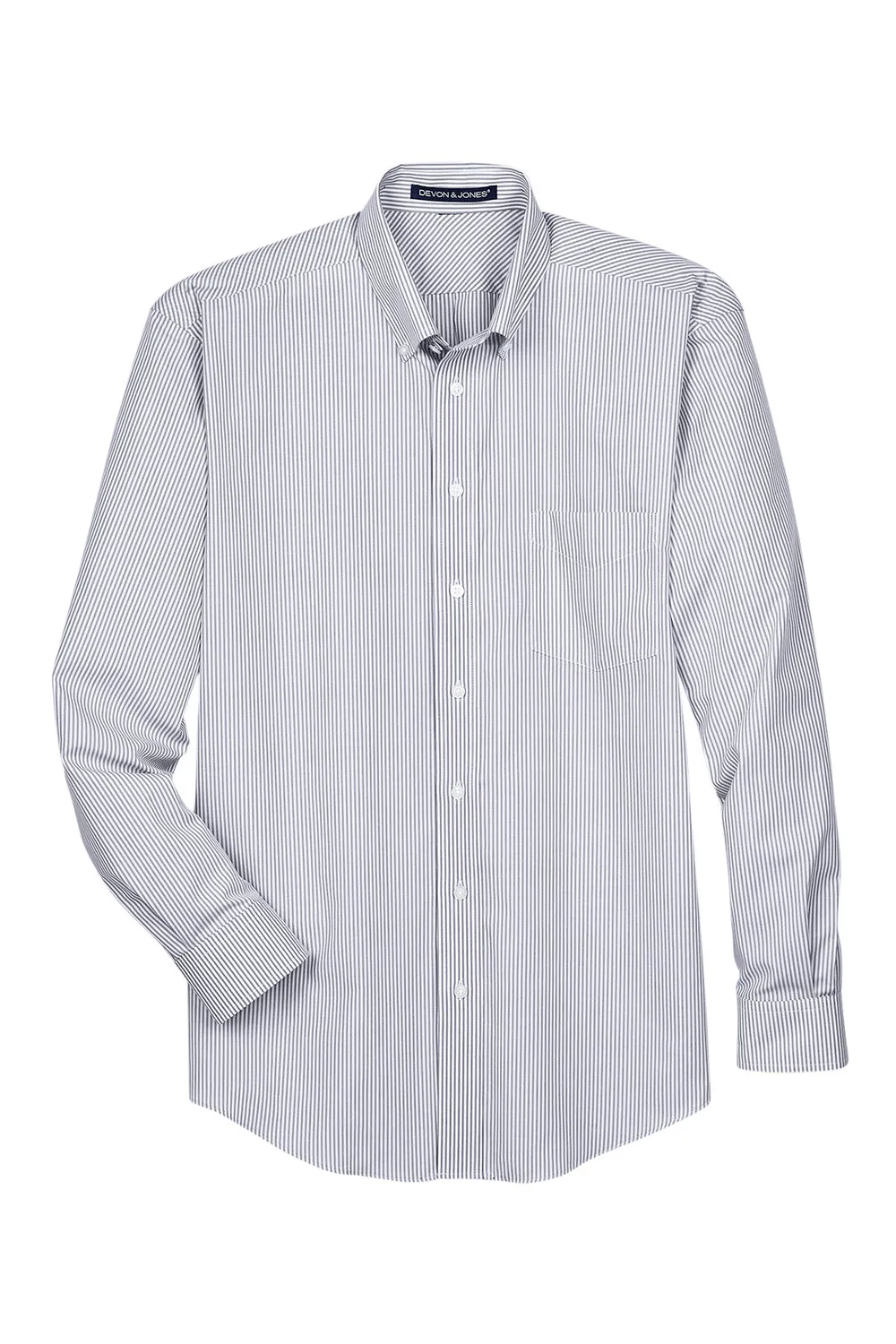 Devon & Jones Mens Crown Woven Collection Wrinkle Resistant Long Sleeve Button Down Shirt w/ Pocket - Navy Blue