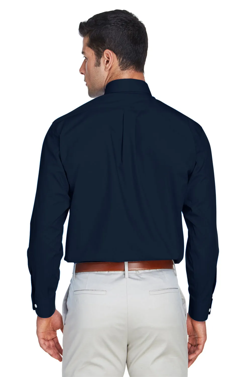 Devon & Jones Mens Crown Woven Collection Wrinkle Resistant Long Sleeve Button Down Shirt w/ Pocket - Navy Blue