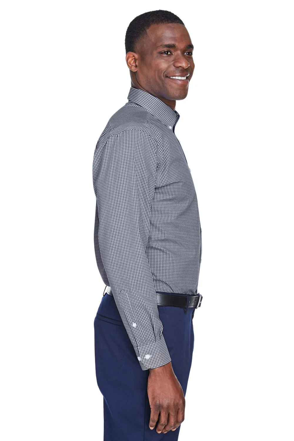 Devon & Jones Mens Crown Woven Collection Wrinkle Resistant Long Sleeve Button Down Shirt w/ Pocket - Navy Blue