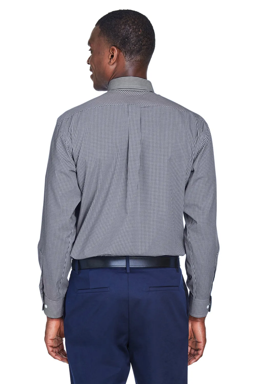 Devon & Jones Mens Crown Woven Collection Wrinkle Resistant Long Sleeve Button Down Shirt w/ Pocket - Navy Blue