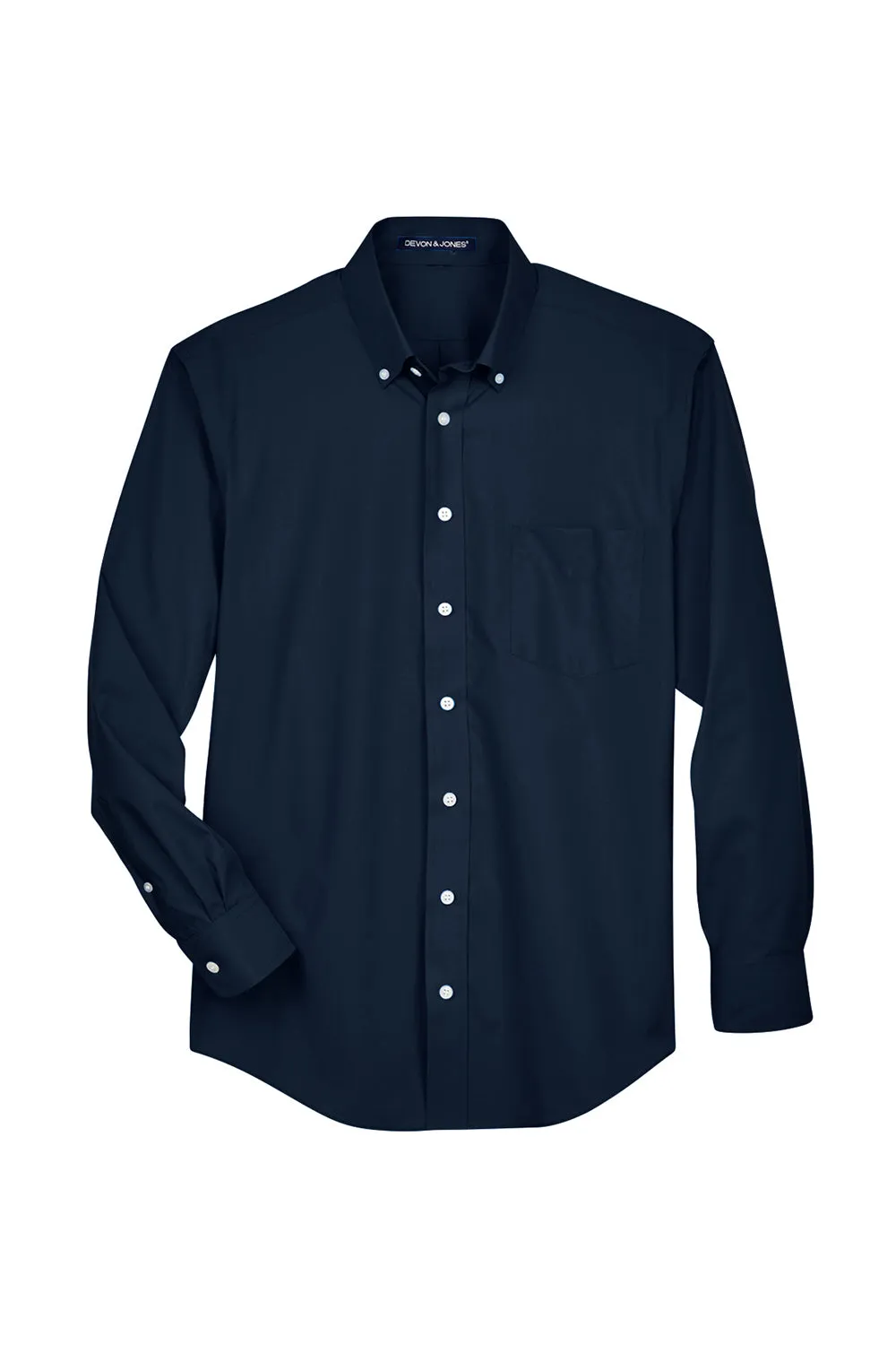Devon & Jones Mens Crown Woven Collection Wrinkle Resistant Long Sleeve Button Down Shirt w/ Pocket - Navy Blue