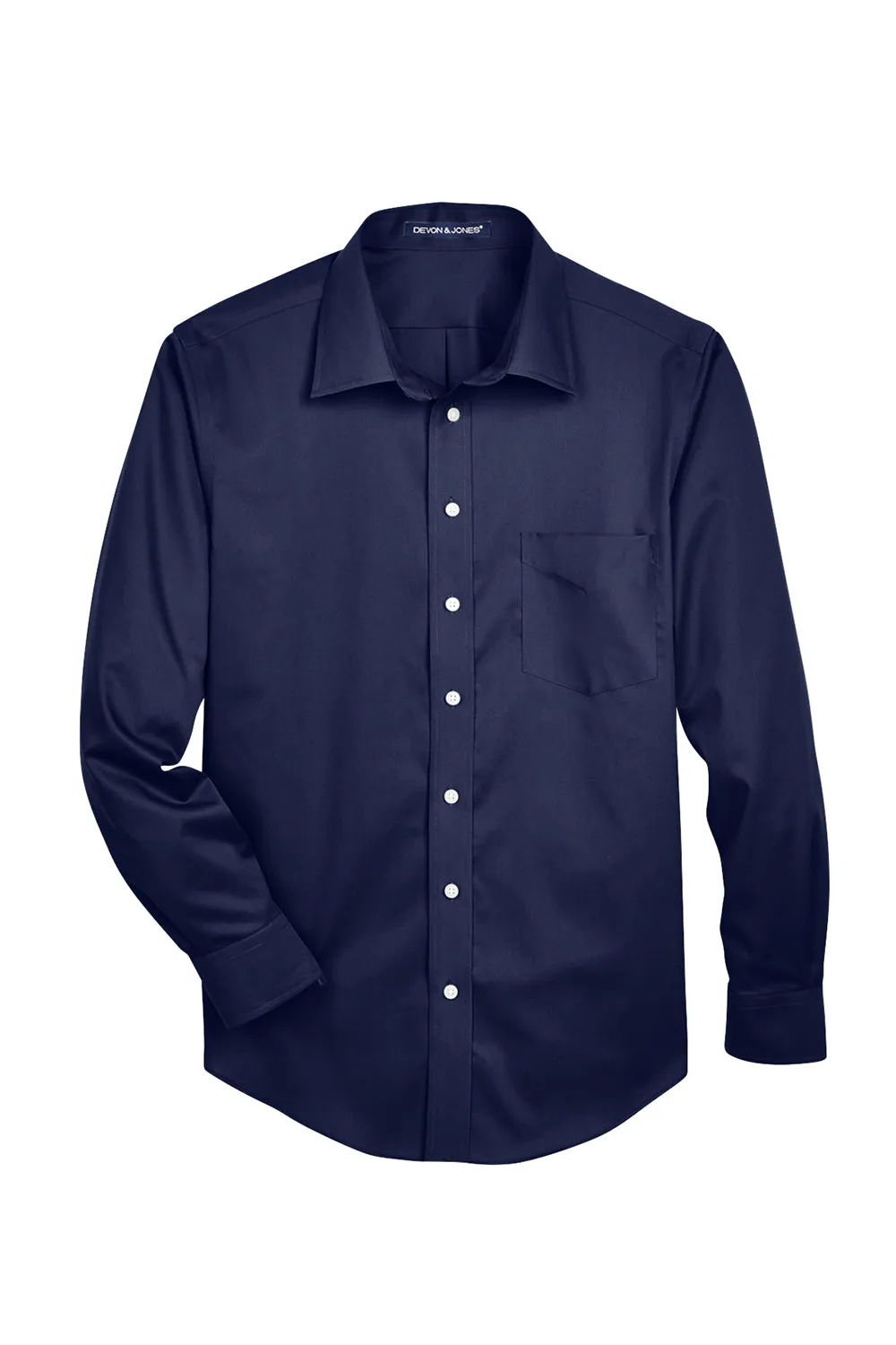 Devon & Jones Mens Crown Woven Collection Wrinkle Resistant Long Sleeve Button Down Shirt w/ Pocket - Navy Blue