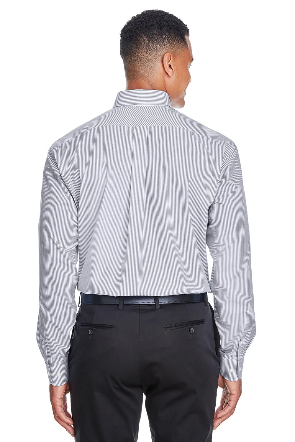 Devon & Jones Mens Crown Woven Collection Wrinkle Resistant Long Sleeve Button Down Shirt w/ Pocket - Navy Blue