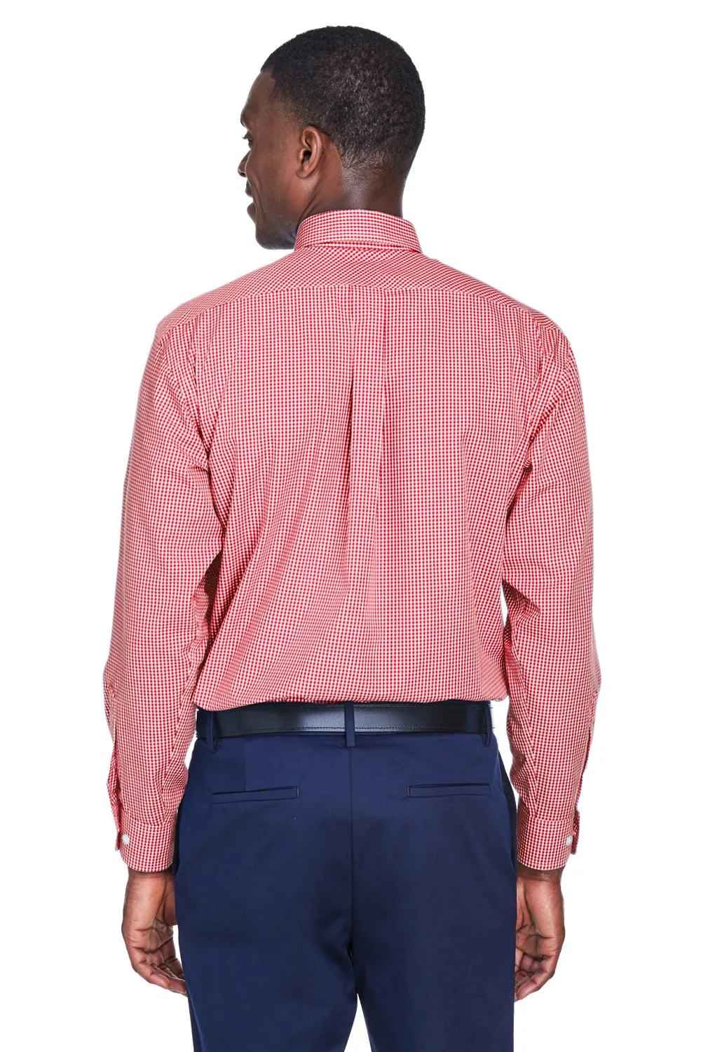 Devon & Jones Mens Crown Woven Collection Wrinkle Resistant Long Sleeve Button Down Shirt w/ Pocket - Red