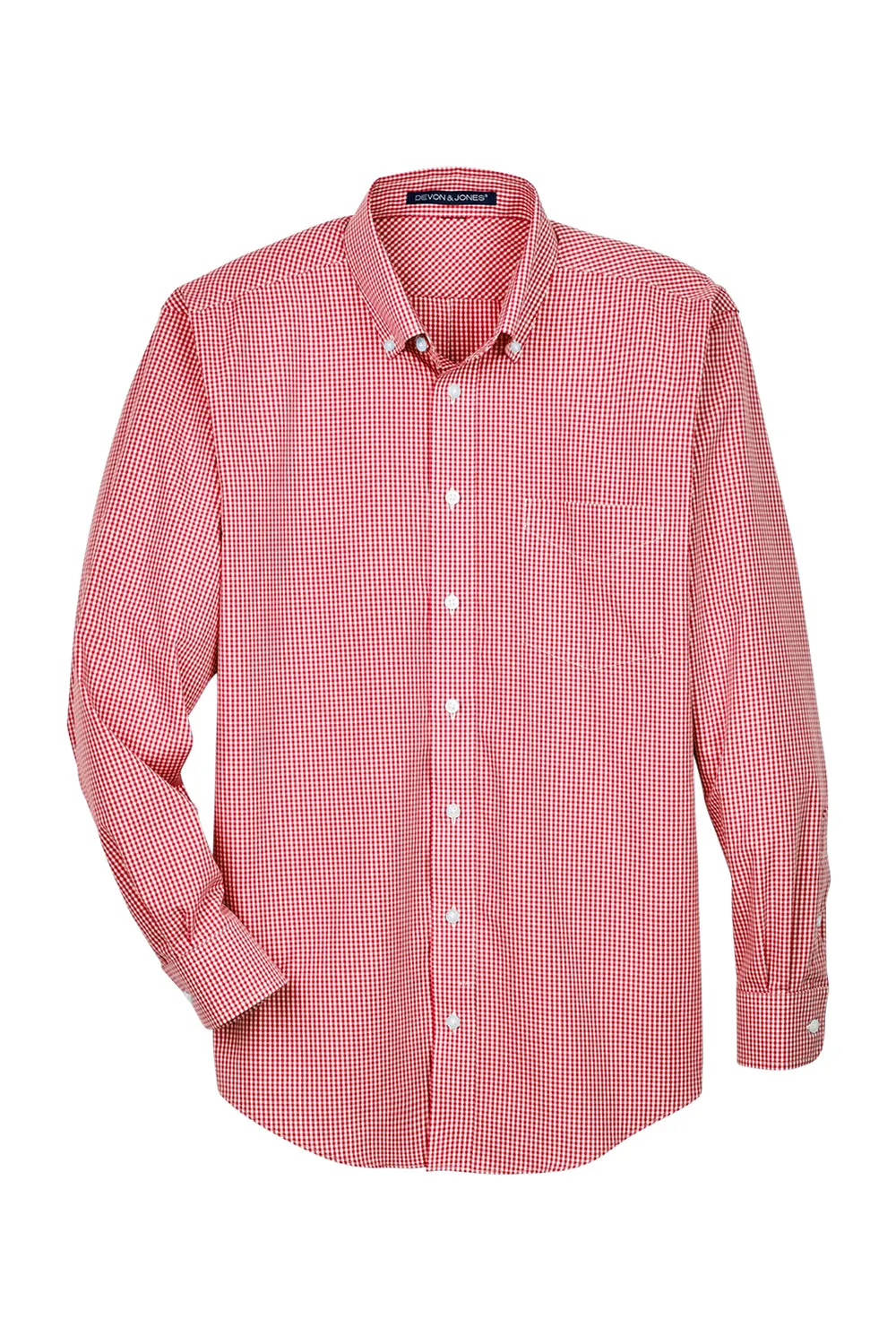 Devon & Jones Mens Crown Woven Collection Wrinkle Resistant Long Sleeve Button Down Shirt w/ Pocket - Red