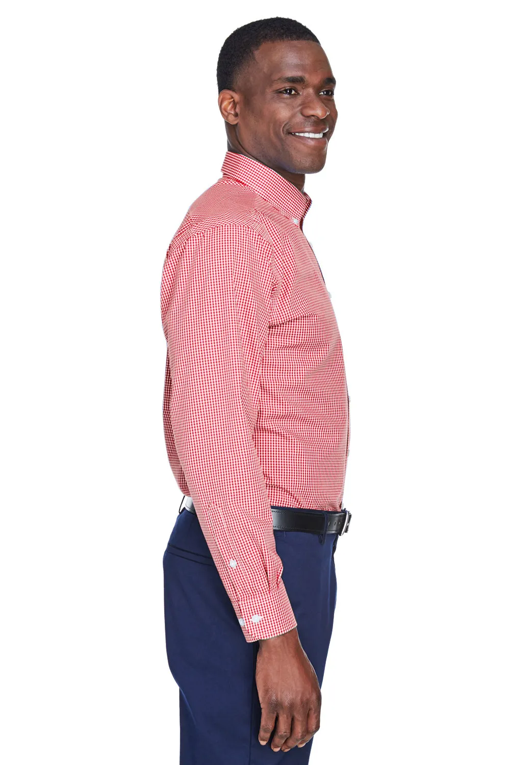 Devon & Jones Mens Crown Woven Collection Wrinkle Resistant Long Sleeve Button Down Shirt w/ Pocket - Red