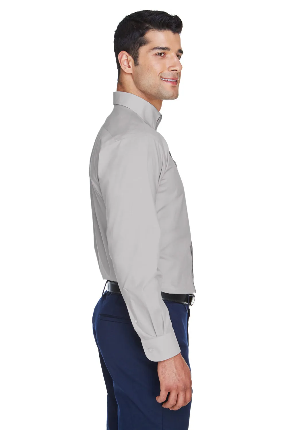 Devon & Jones Mens Crown Woven Collection Wrinkle Resistant Long Sleeve Button Down Shirt w/ Pocket - Silver Grey
