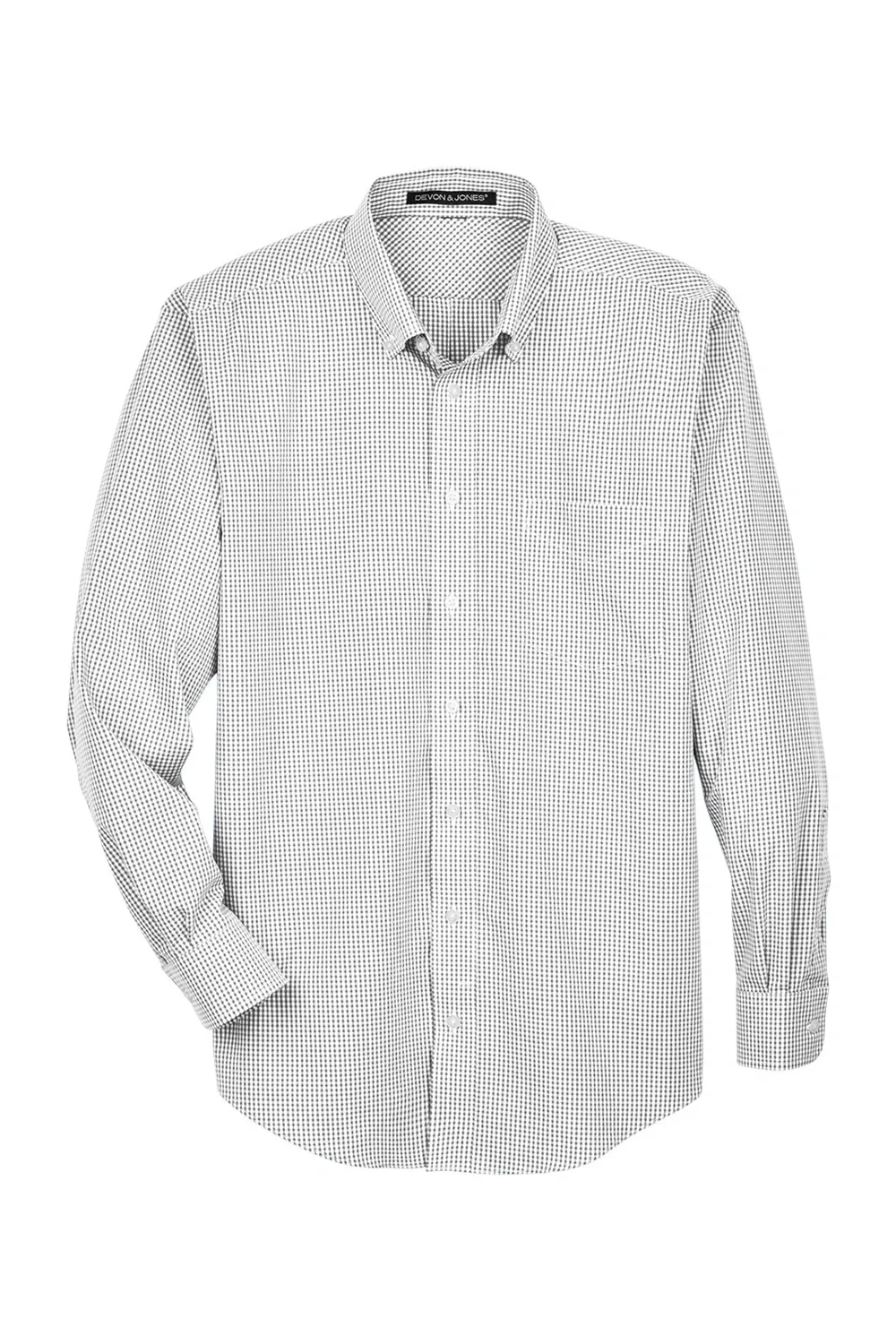 Devon & Jones Mens Crown Woven Collection Wrinkle Resistant Long Sleeve Button Down Shirt w/ Pocket - Silver Grey