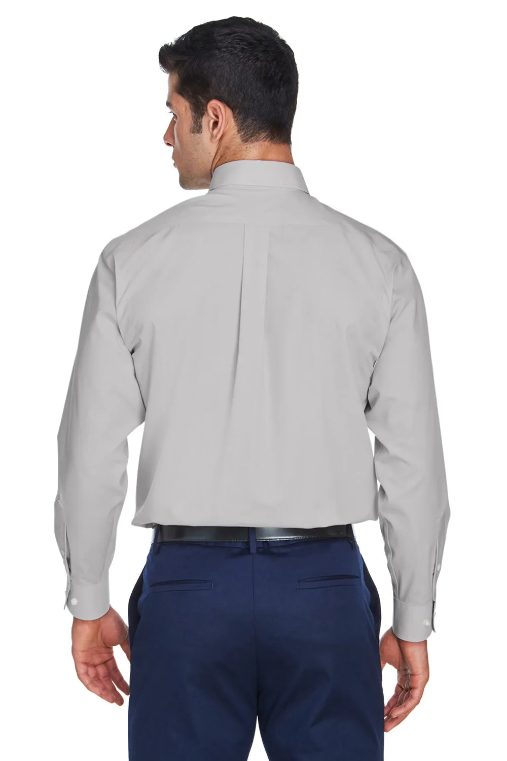 Devon & Jones Mens Crown Woven Collection Wrinkle Resistant Long Sleeve Button Down Shirt w/ Pocket - Silver Grey