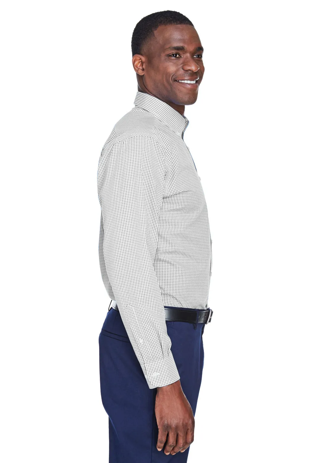 Devon & Jones Mens Crown Woven Collection Wrinkle Resistant Long Sleeve Button Down Shirt w/ Pocket - Silver Grey