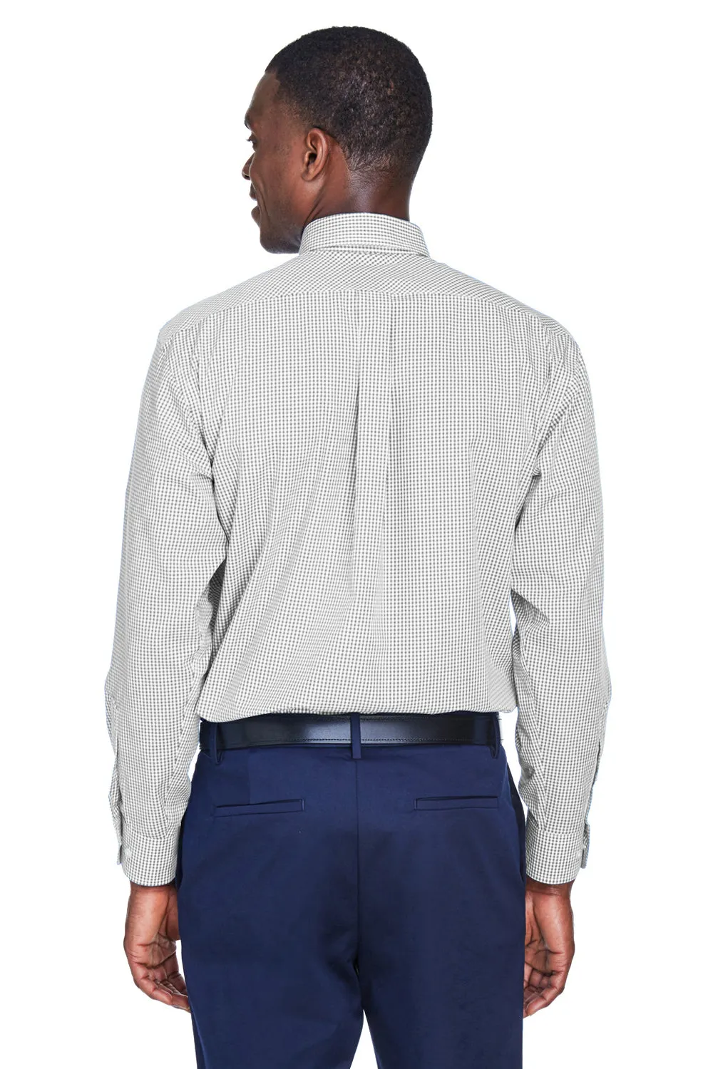Devon & Jones Mens Crown Woven Collection Wrinkle Resistant Long Sleeve Button Down Shirt w/ Pocket - Silver Grey