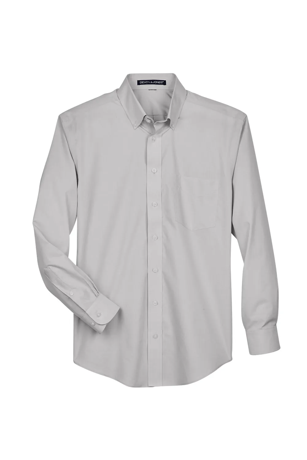 Devon & Jones Mens Crown Woven Collection Wrinkle Resistant Long Sleeve Button Down Shirt w/ Pocket - Silver Grey