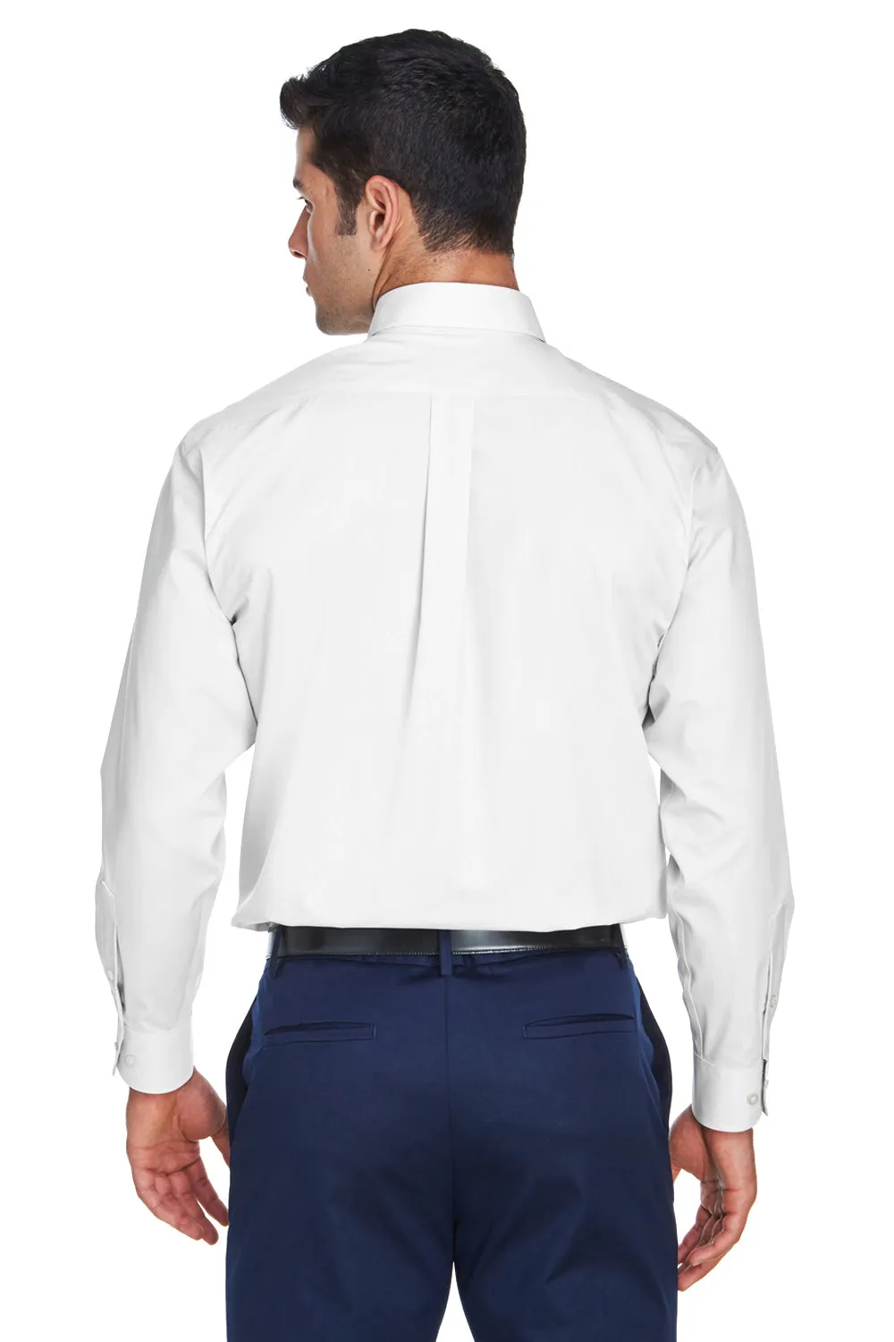 Devon & Jones Mens Crown Woven Collection Wrinkle Resistant Long Sleeve Button Down Shirt w/ Pocket - White