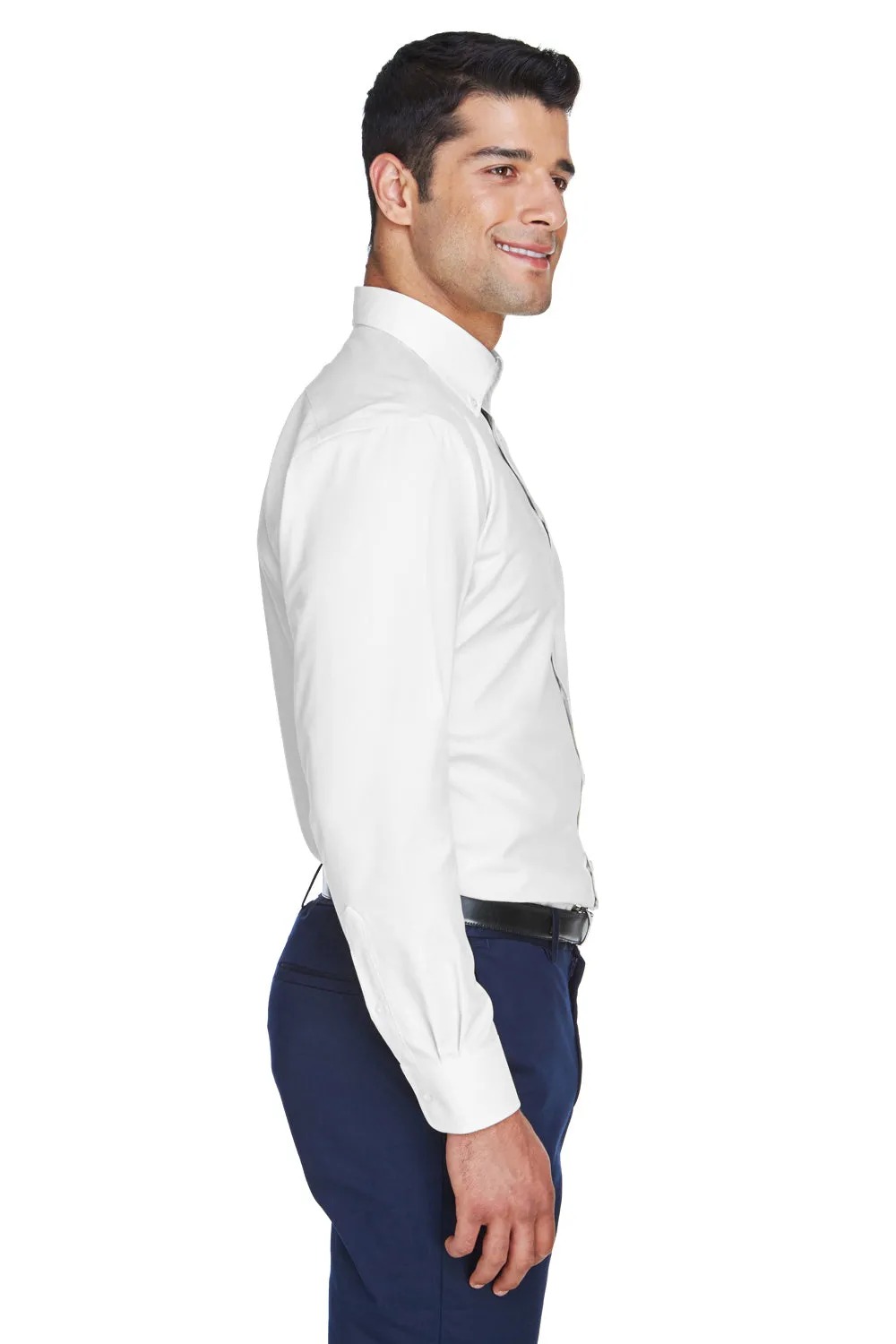 Devon & Jones Mens Crown Woven Collection Wrinkle Resistant Long Sleeve Button Down Shirt w/ Pocket - White