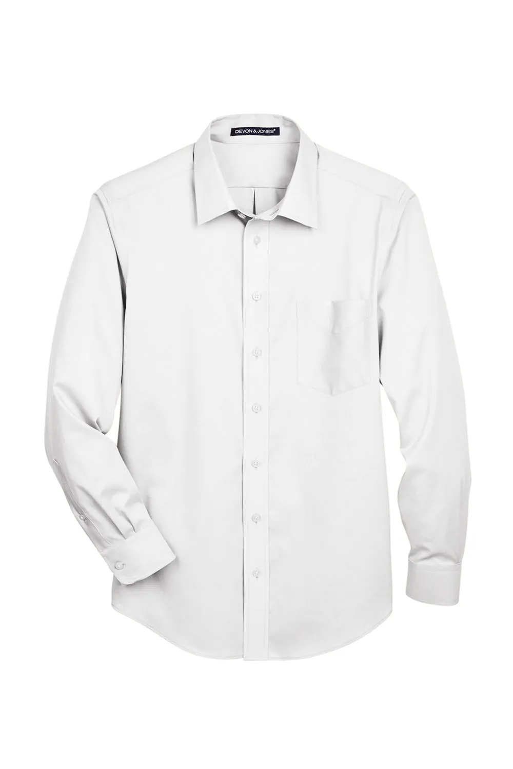 Devon & Jones Mens Crown Woven Collection Wrinkle Resistant Long Sleeve Button Down Shirt w/ Pocket - White