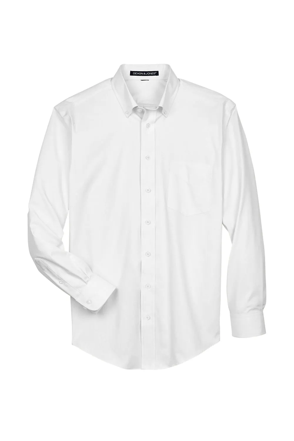 Devon & Jones Mens Crown Woven Collection Wrinkle Resistant Long Sleeve Button Down Shirt w/ Pocket - White