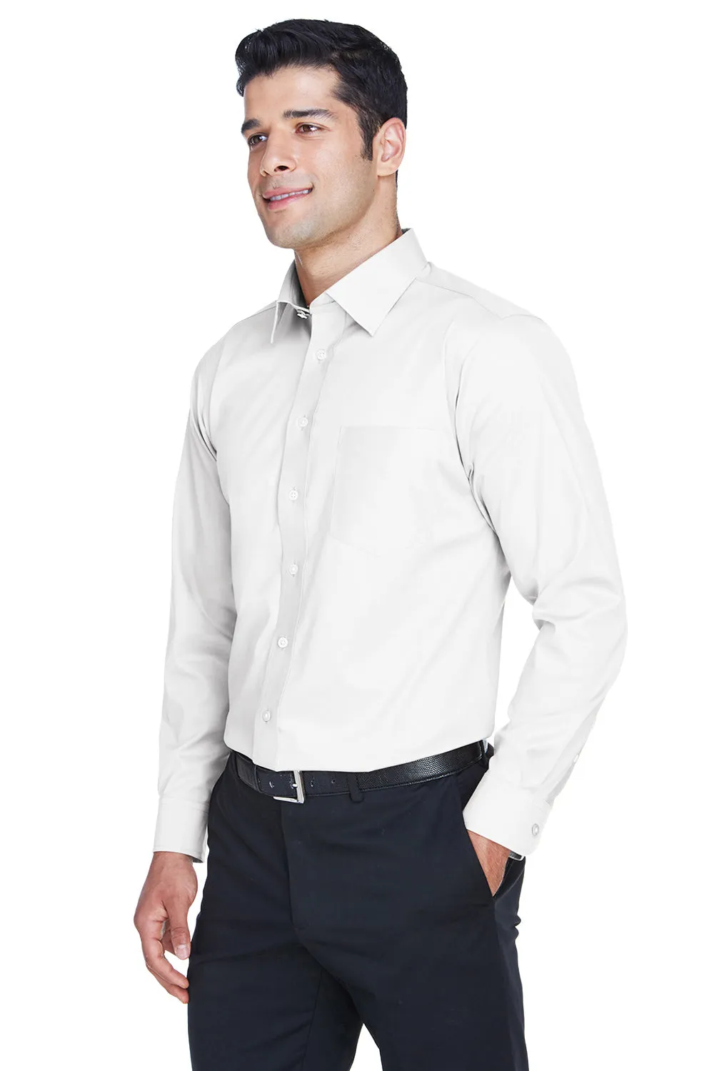 Devon & Jones Mens Crown Woven Collection Wrinkle Resistant Long Sleeve Button Down Shirt w/ Pocket - White