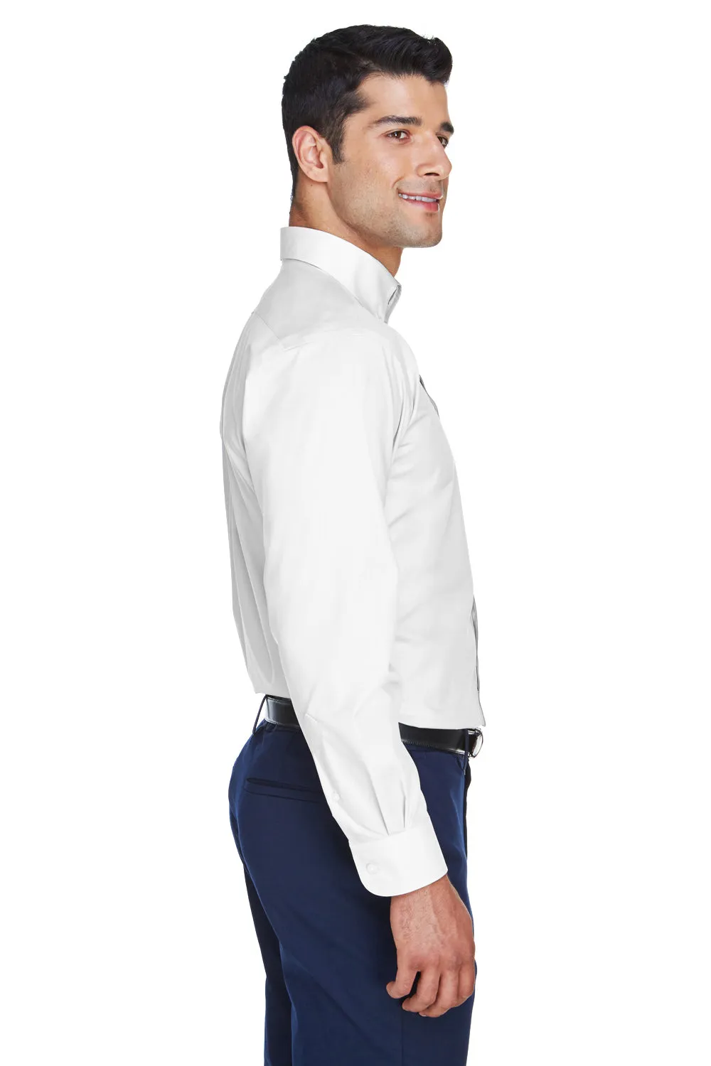 Devon & Jones Mens Crown Woven Collection Wrinkle Resistant Long Sleeve Button Down Shirt w/ Pocket - White