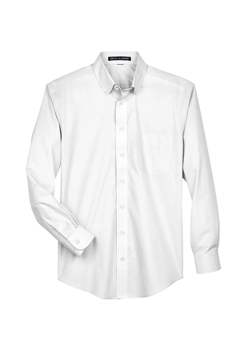 Devon & Jones Mens Crown Woven Collection Wrinkle Resistant Long Sleeve Button Down Shirt w/ Pocket - White
