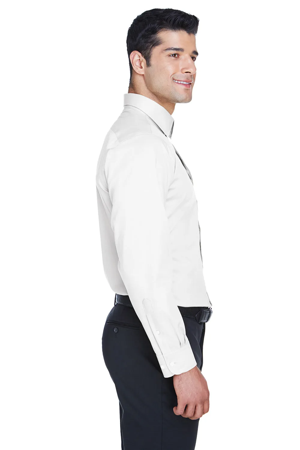 Devon & Jones Mens Crown Woven Collection Wrinkle Resistant Long Sleeve Button Down Shirt w/ Pocket - White