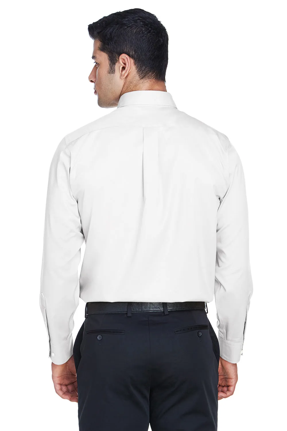 Devon & Jones Mens Crown Woven Collection Wrinkle Resistant Long Sleeve Button Down Shirt w/ Pocket - White