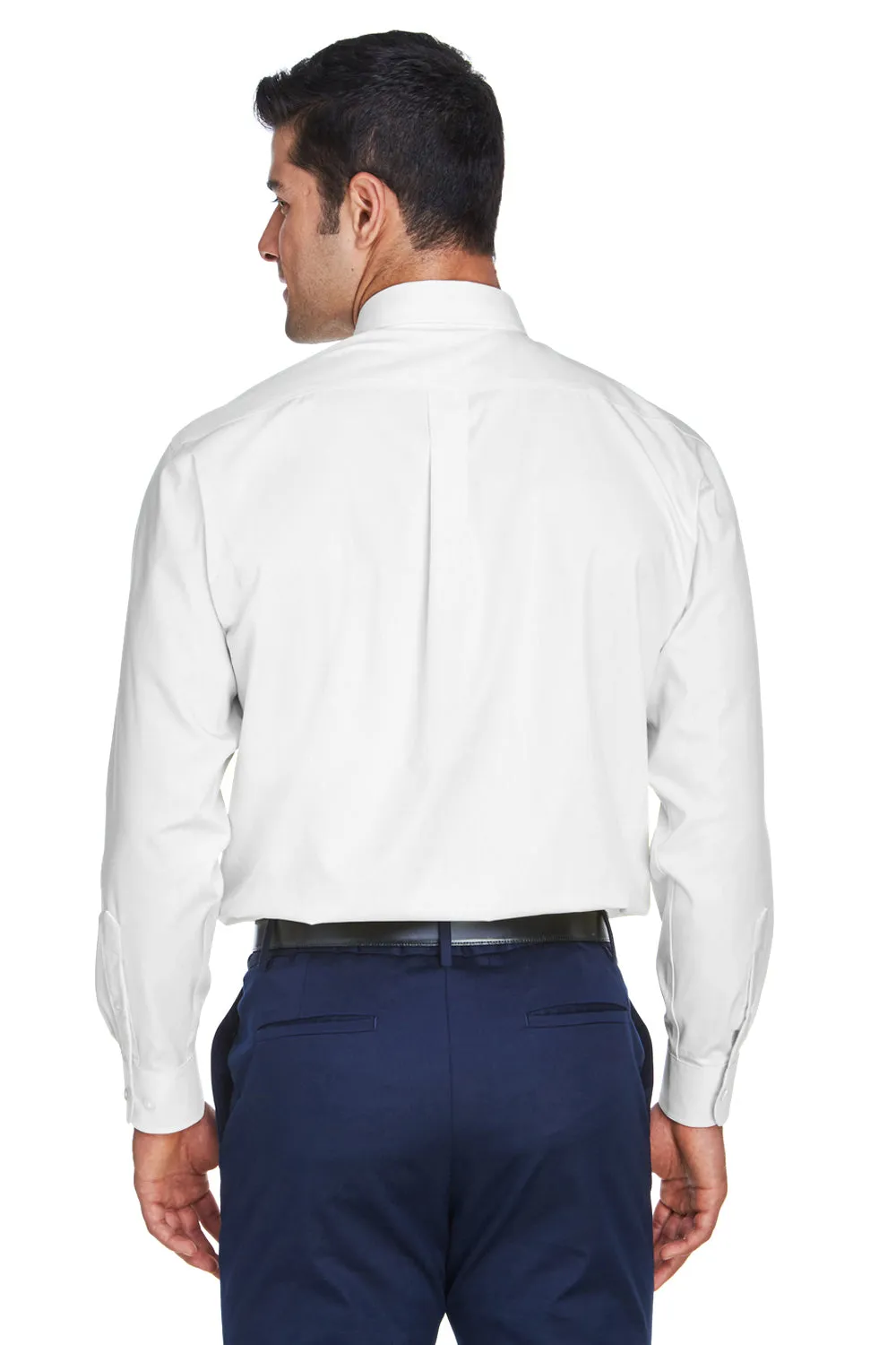 Devon & Jones Mens Crown Woven Collection Wrinkle Resistant Long Sleeve Button Down Shirt w/ Pocket - White