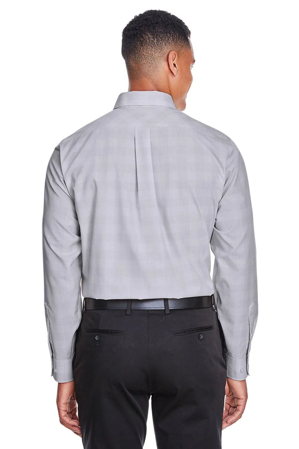Devon & Jones Mens Crown Woven Collection Wrinkle Resistant Long Sleeve Button Down Shirt w/ Pocket - White/Graphite Grey/Light Graphite