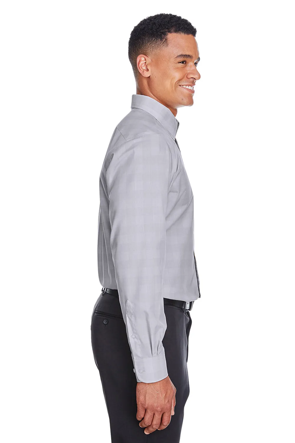 Devon & Jones Mens Crown Woven Collection Wrinkle Resistant Long Sleeve Button Down Shirt w/ Pocket - White/Graphite Grey/Light Graphite